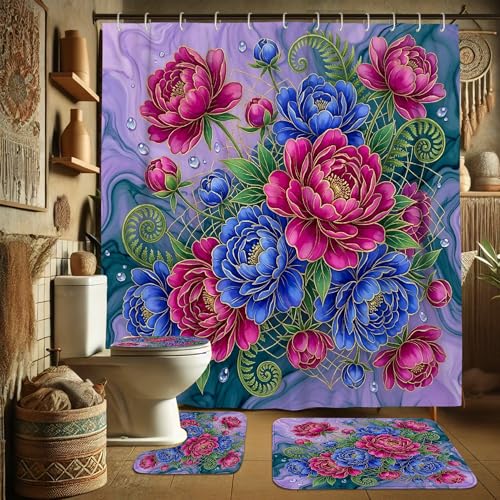Rideau de douche motif pivoine 183x183 cm en polyester imperméable