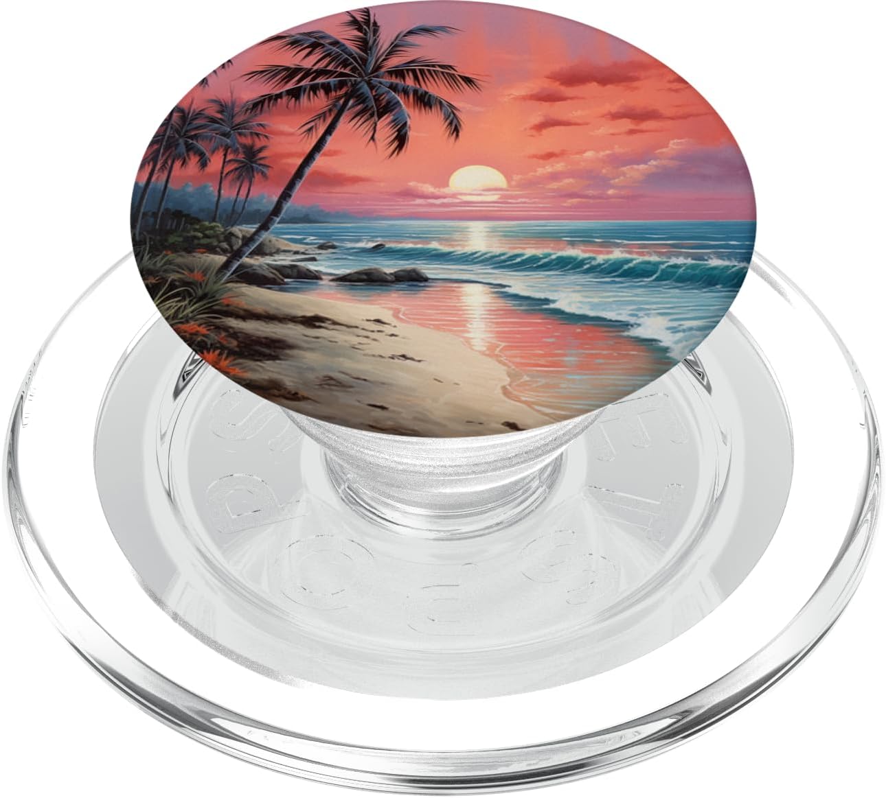Ocean Vacation Beach Sand Sea Palms Pink Sunset Serenity PopSockets PopWallet for MagSafe