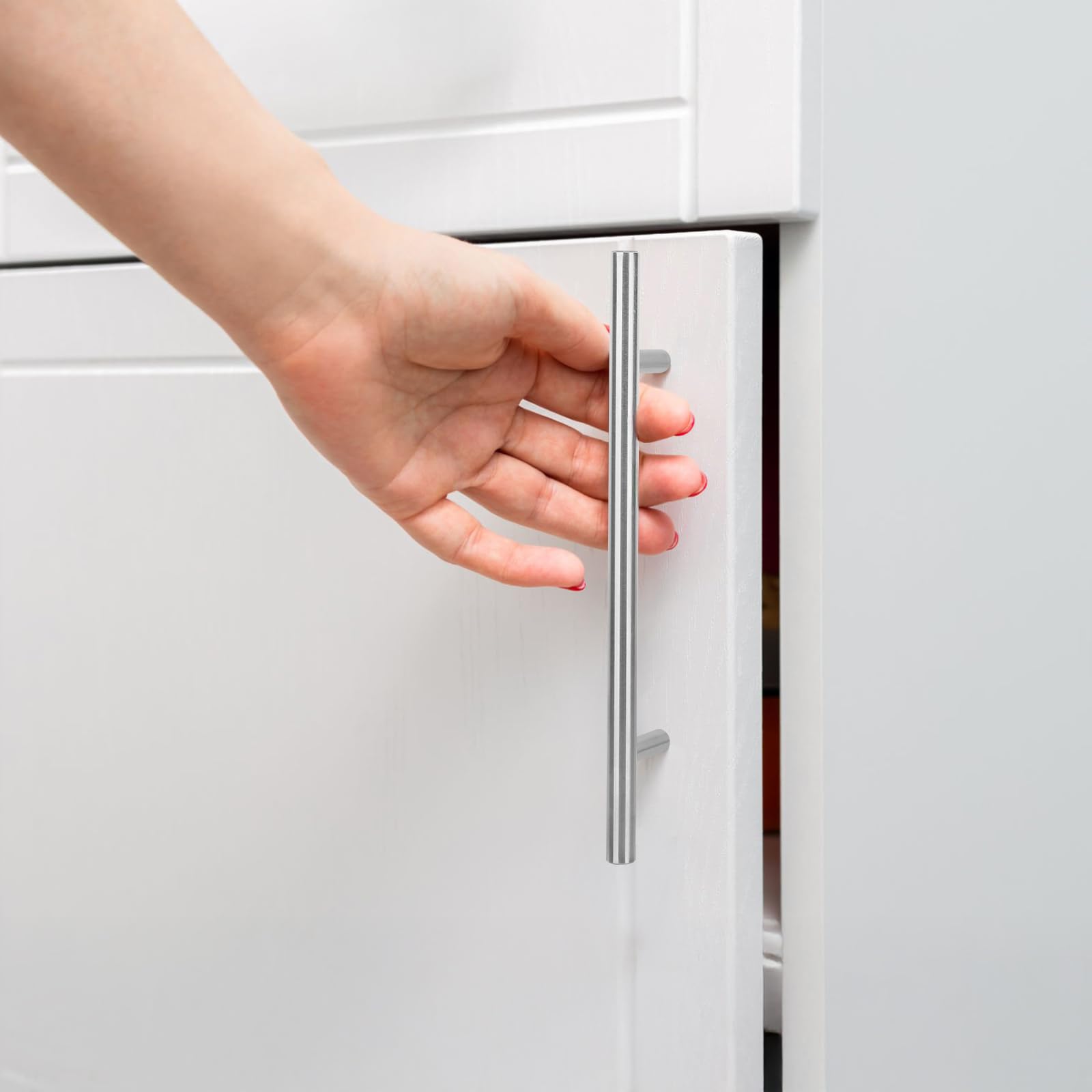 Maniglia, 6 Pezzi Maniglie Armadio, Distanza Tra i Fori 128mm, in Acciaio Inox, con 12 Viti, per Cassetti, Armadio, Mobili Decorazioni (Argento)