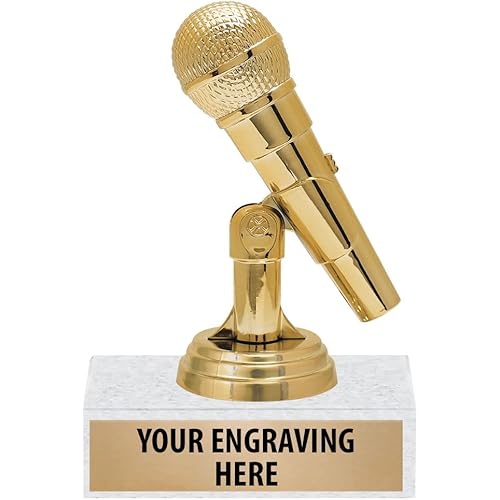6" Gold Microphone Music Trophies - Personalized Singing Trophy Awards