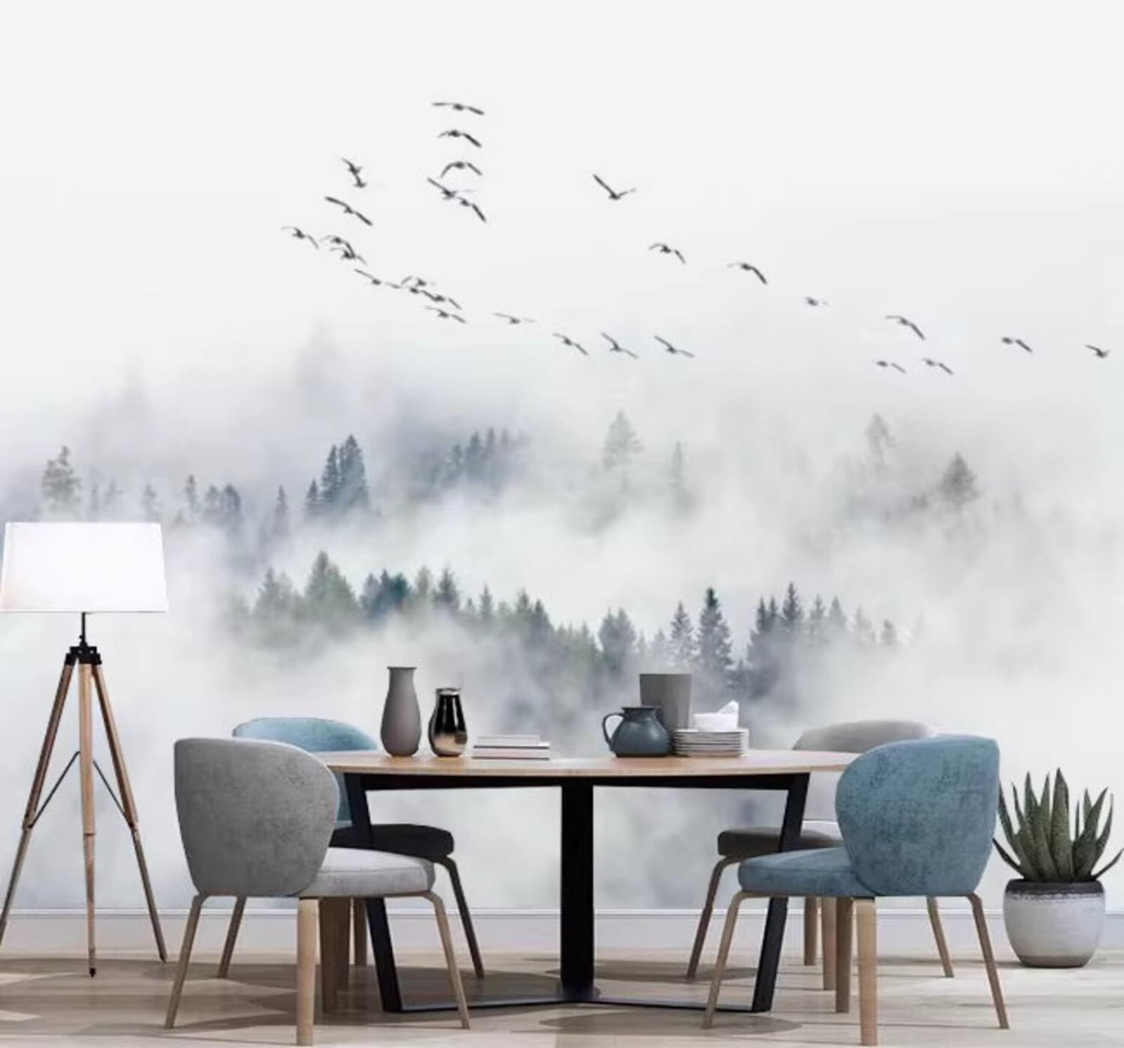 Ink Wash High Mountains Forests Birds Artistic Atmosphere 3D Wallpaper Easy Install Feature Office Living Room Sofa Bedroom TV Background Wall Decoration-350cm×256cm