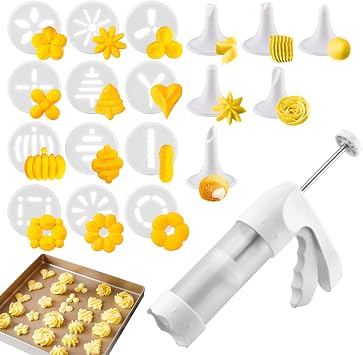 Cookie Press Gun White, iscuit Maker Machine with 1 mold gun, 12 Discs & 6 Piping Tips, Cheese Press for Baking & Cake Decorating for Biscuit, Thanksgiving Christmas