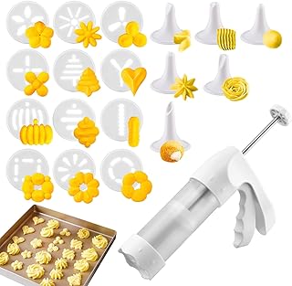 Cookie Press Gun White, iscuit Maker Machine with 1 mold gun, 12 Discs & 6 Piping Tips, Cheese Press for Baking & Cake Decorating for Biscuit, Thanksgiving Christmas