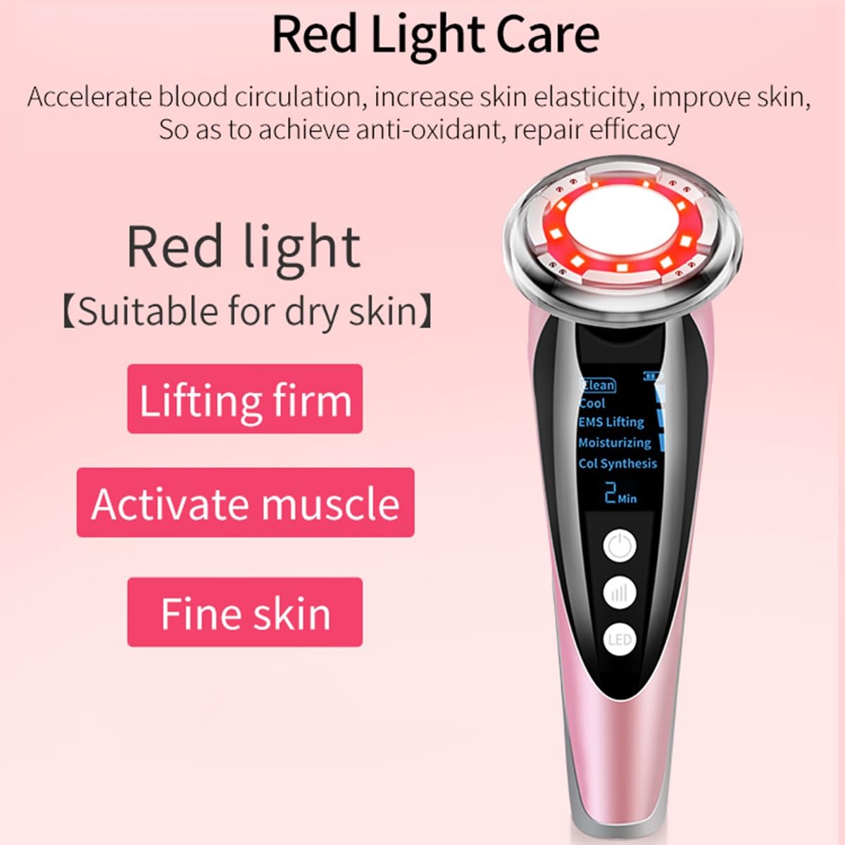 Massaggiatore facciale 5 in 1, dispositivo di bellezza SME, con luce rossa e blu, massaggiatore viso ad ultrasuoni, con impacco caldo e freddo, per la cura della pelle, pulizia profonda del viso e