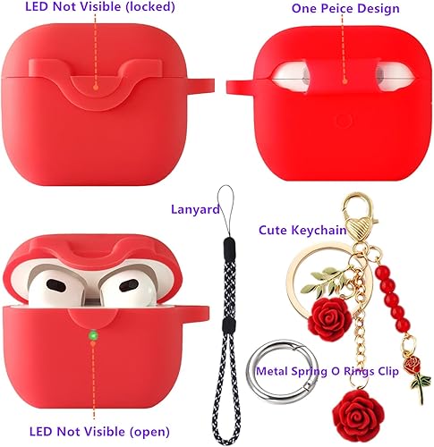 Miniatura 2 de Funda de bloqueo seguro para Airpods 3 con bonito cordón de llavero de flores, funda protectora de silicona para Airpods de 3 generación, para