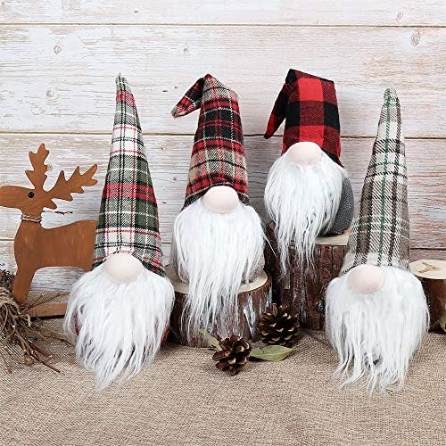 GMOEGEFT Swedish Christmas Gnome Plush, Scandinavian Santa Gnome Tomte, Table Ornaments, Holiday Decorations, Set of 4 (A)