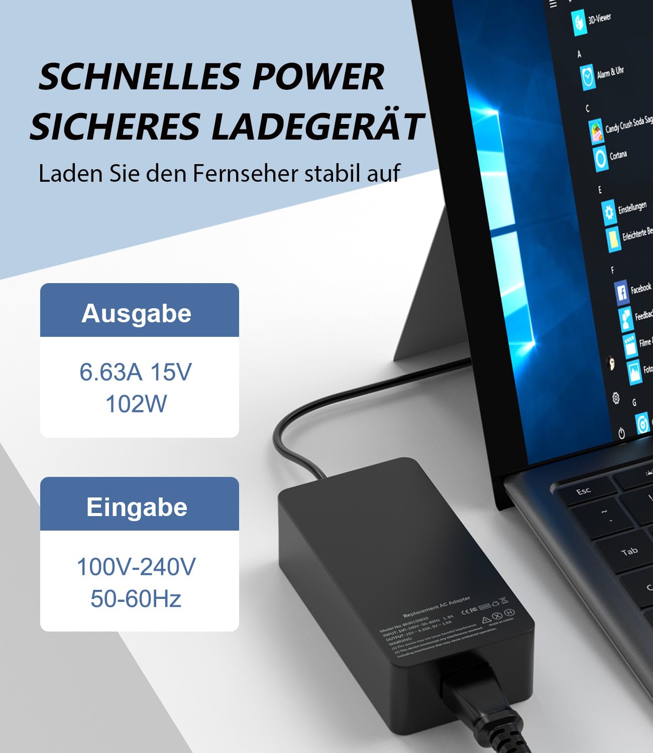 Surface Ladekabel 102W Microsoft Ladegerät Netzteil für Surface Book 2