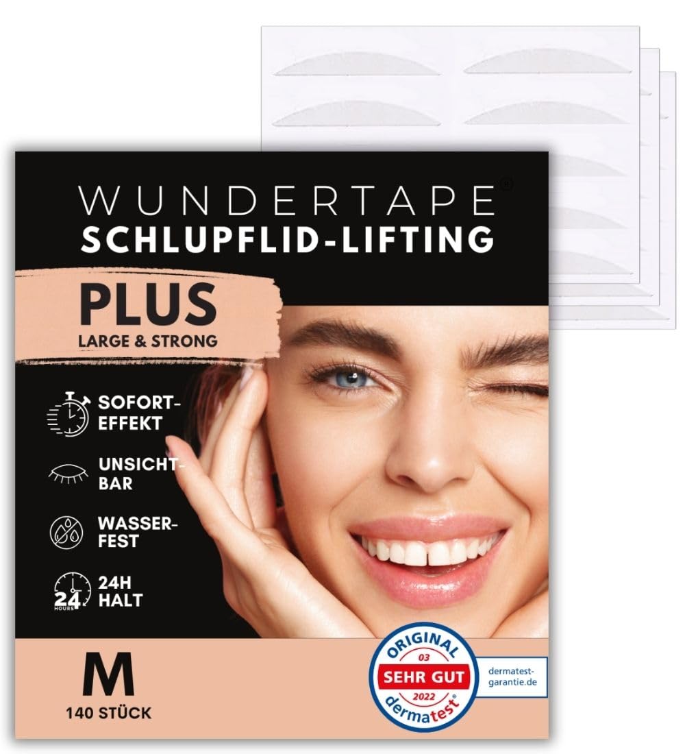 WUNDERTAPE Schlupflider Stripes LARGE & STRONG Schlupflid-Tape Streifen zum Augenlid-Lifting ohne OP! (wasserfest, 24h Halt, double eyelid lifting tapes) Augenlid-Tape (140 M)