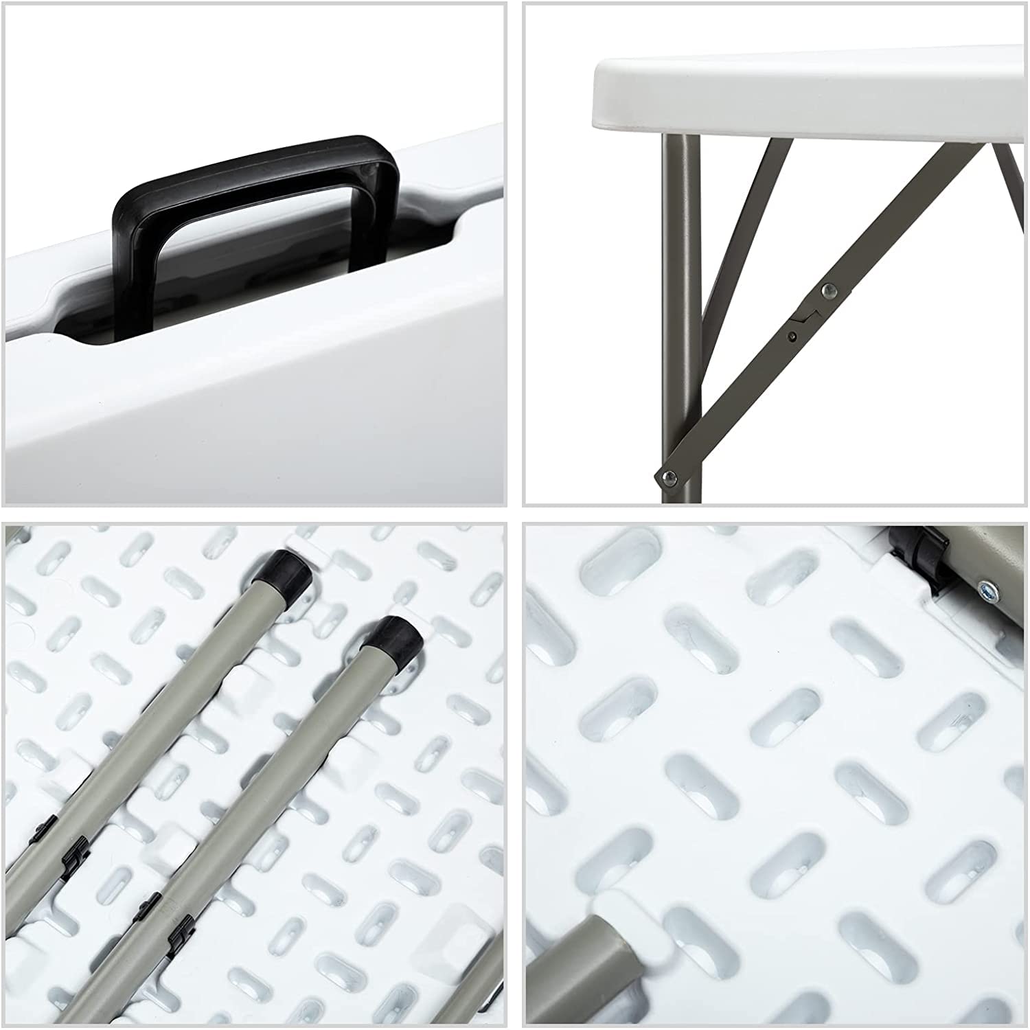 HollyHOME Tavolo Pieghevole Quadrato 87cm Piccolo Tavolo Portatile per Giardino Cucina Picnic Campeggio Tavolino Pieghevole per Feste Balcone Terrazza, Bianco