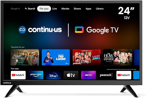 continuus 24" 12V RV Smart TV – Android TV with Google Assistant, Chromecast, and Free Streaming Apps – 720p HD – CT-24TS10