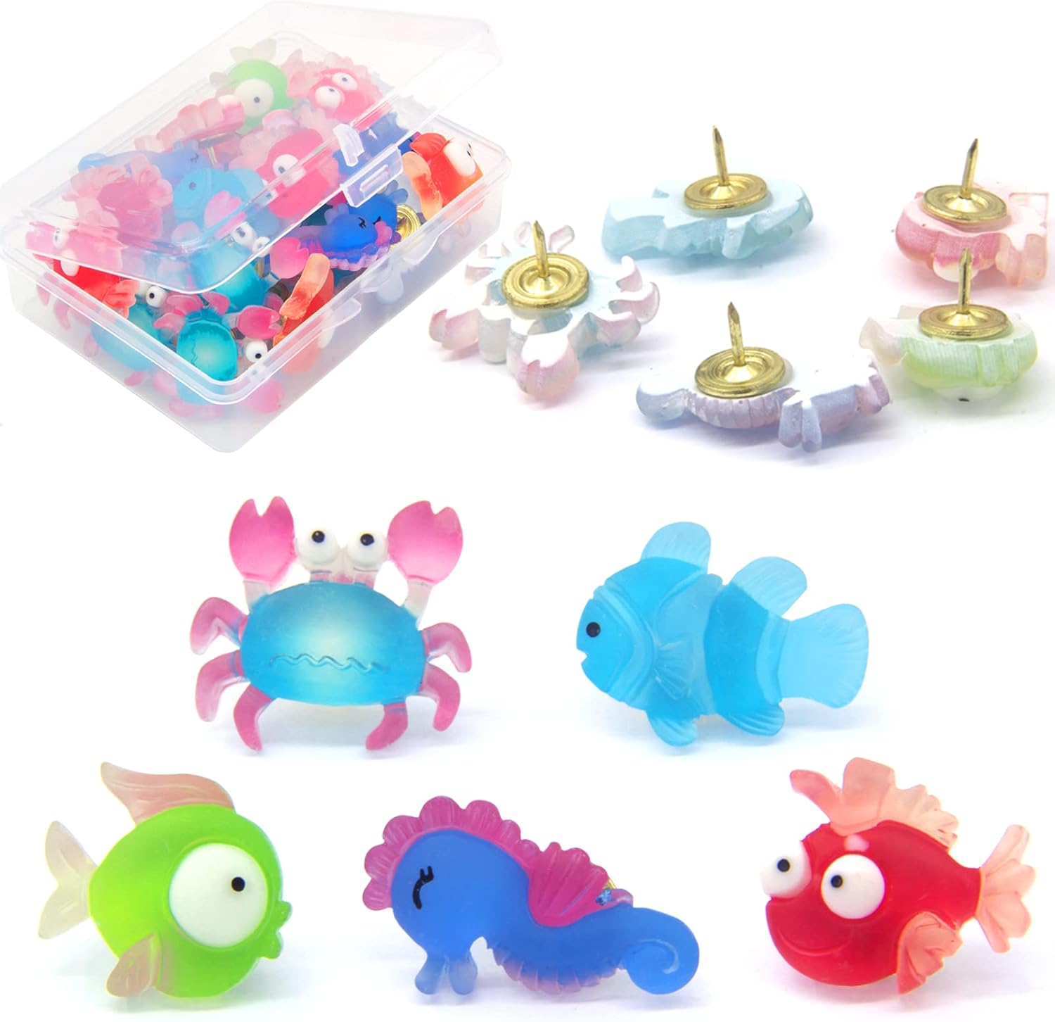 Buy 30 Pieces Cute Sea Creature Push Pin Cartoon Clownfish Crab ...