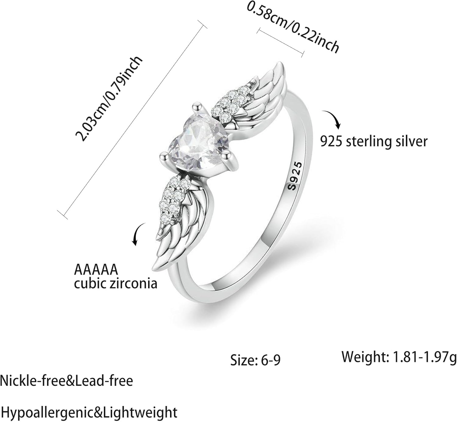 Love Heart Feather Rings for Women 925 Sterling Silver Pink Birthstone Crystal CZ Promise Ring for Her Heart Cut Simulated Diamond Angel Wing Eternity Ring Jewelry Gifts to Daughter - Image 4