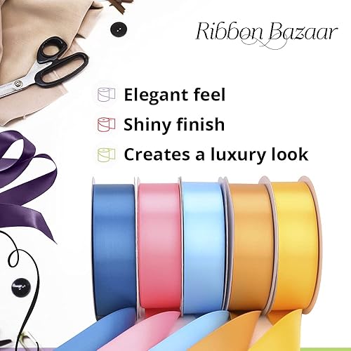 Miniatura 3 de Ribbon Bazaar Cinta de satén de doble cara, acabado brillante de alta calidad, cinta 100% poliéster para envoltura de regalos, manualidades, álbumes