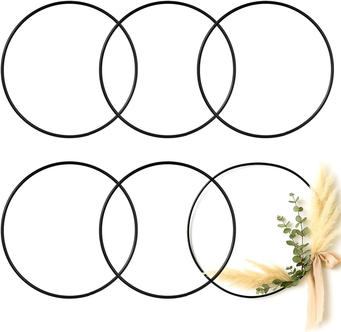 6 Pack Floral Hoop 22 Inches Large Metal Rings for Crafts Macrame Rings Hoop Wreath Dream Catcher Rings DIY Wreath Candle Rings Wreaths Craft Hoops, Black Black 22 inches
