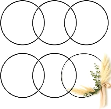 6 Pack Floral Hoops 24 Inch Metal Rings for Crafts Macrame Rings, DIY Wreaths, Dream Catcher Crafts, Black
