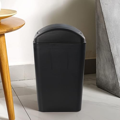 Miniatura 6 de Xyskin Bote de basura de plástico de 3.5 galones con tapa abatible, cubo de basura para baño, negro, F
