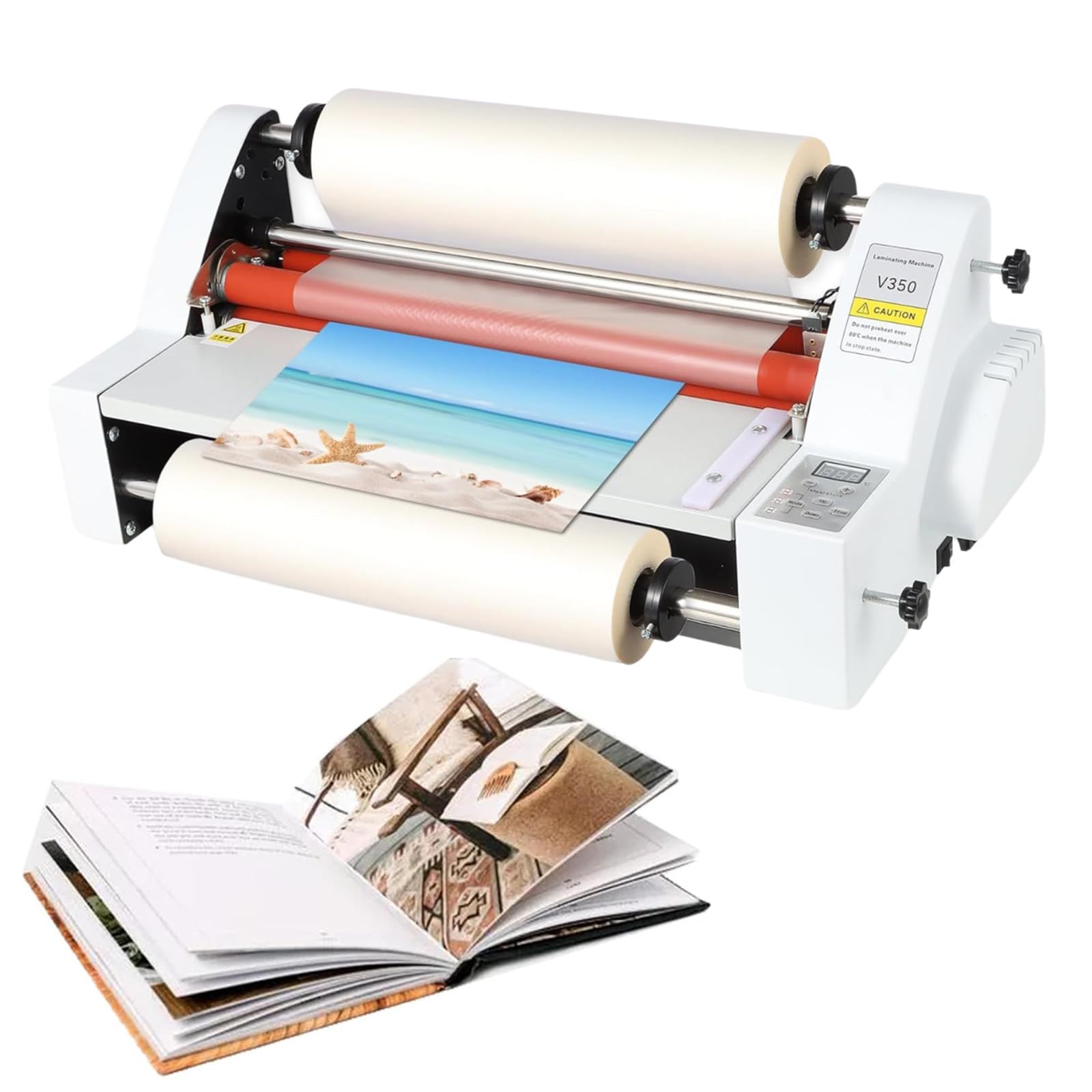 LHUITUI Hot Cold Roll Laminator Machine, Double Sided Film Laminator, Cold Hot Roller Laminating Machine, Adjustable Tension Knobs, Single & Dual Sided, For Protecting And Improving Documents V350
