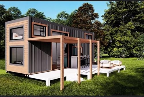 Modern Shipping Container Tiny House, 1-Story Design with Deck, Contemporary