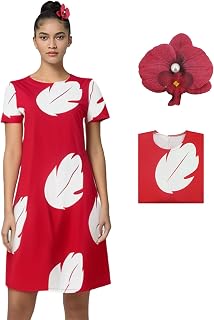 AYYOHON Lilo - Disfraz de princesa hawaiana para mujer, disfraz de hoja de princesa, disfraz de cosplay, color rojo, manga corta, fiesta de verano, traje casual de