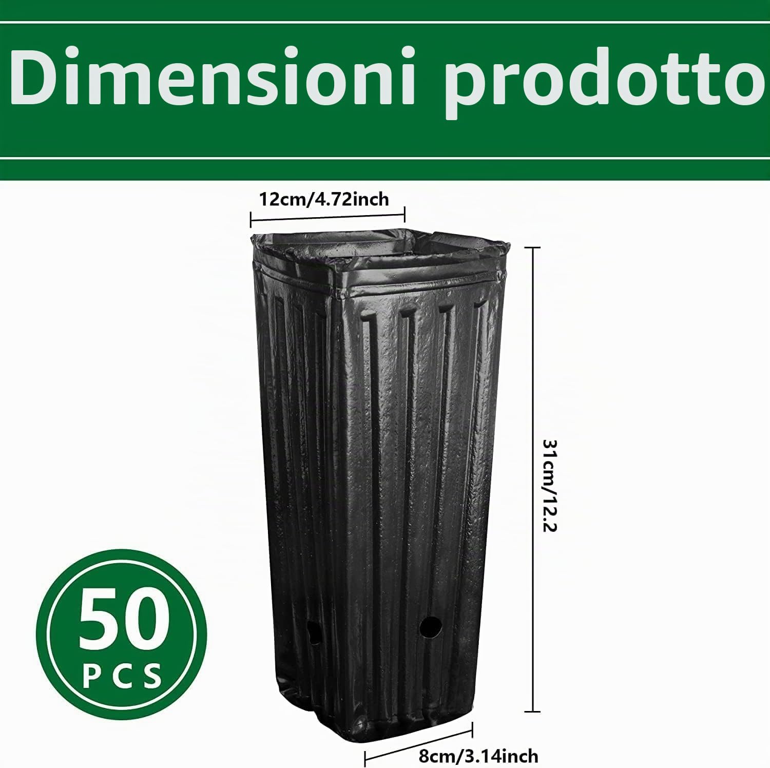 Set di 50 grandi vasi di plastica profondi per vivaio - 30 cm di altezza - Per piante da giardino da interno ed esterno