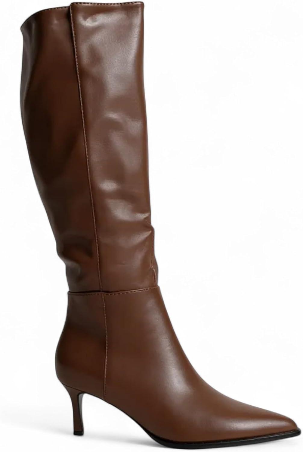 Women Fashion Pointed-Toe w/Side Zipper Knee-High Kitten Heel Boots