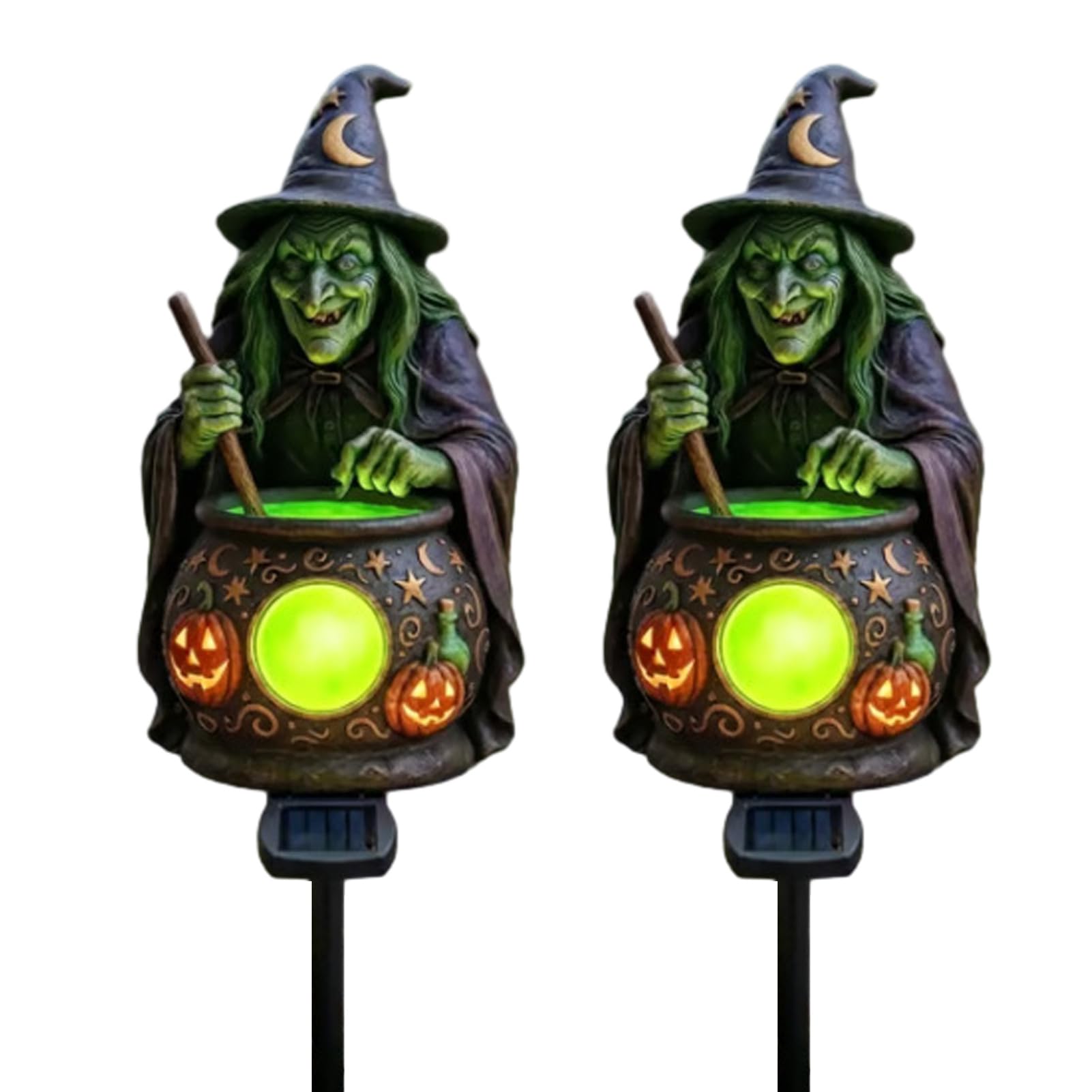 RetroNest Solar Witch Cauldron Garden Stake Light, Outdoor Halloween Lamp