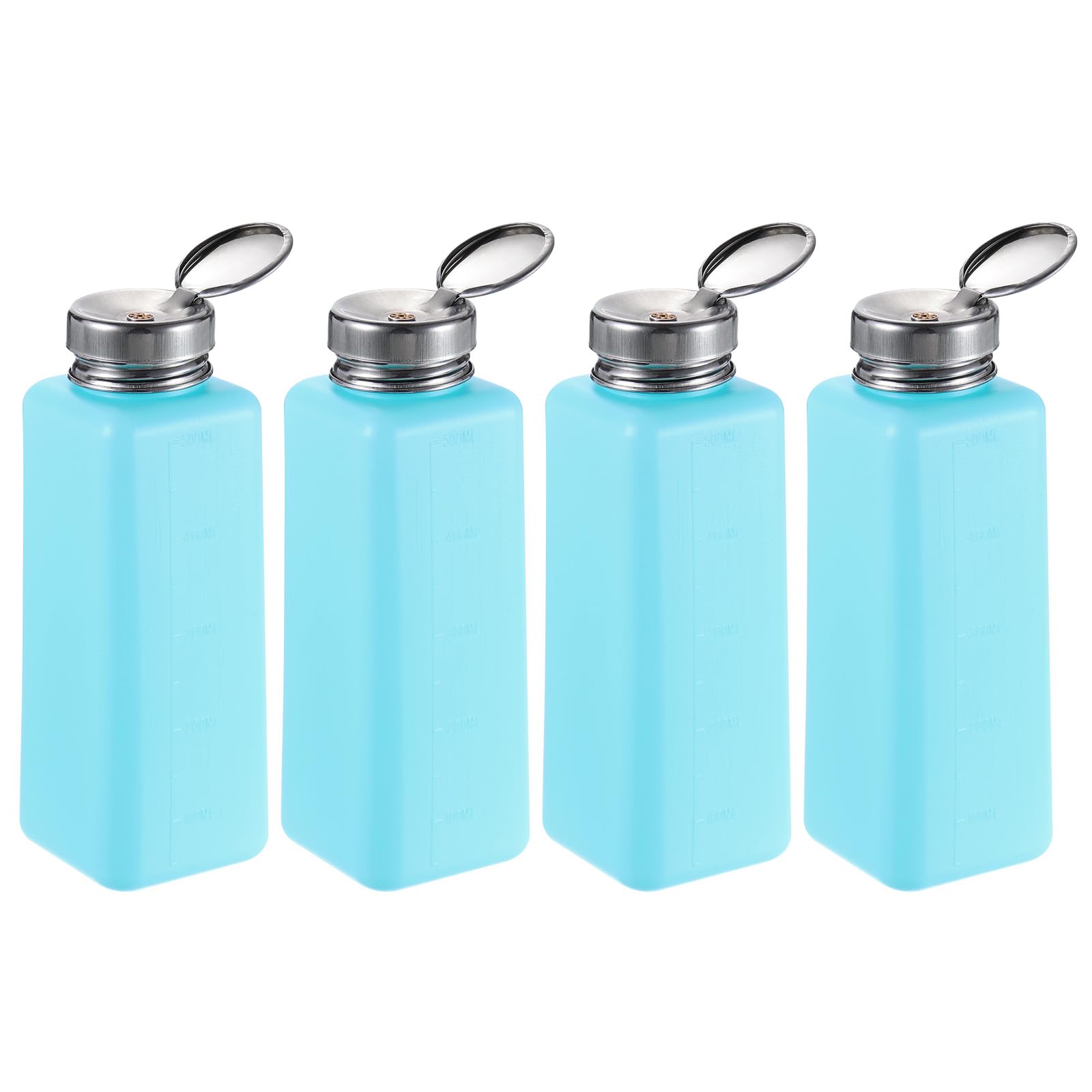 HARFINGTON 4 PCS 500ML(17oz) Push Down Alcohol Dispenser Pump Liquid Press Empty Bottles Refillable Container for Acetone Cleanser Nail Polish Remover