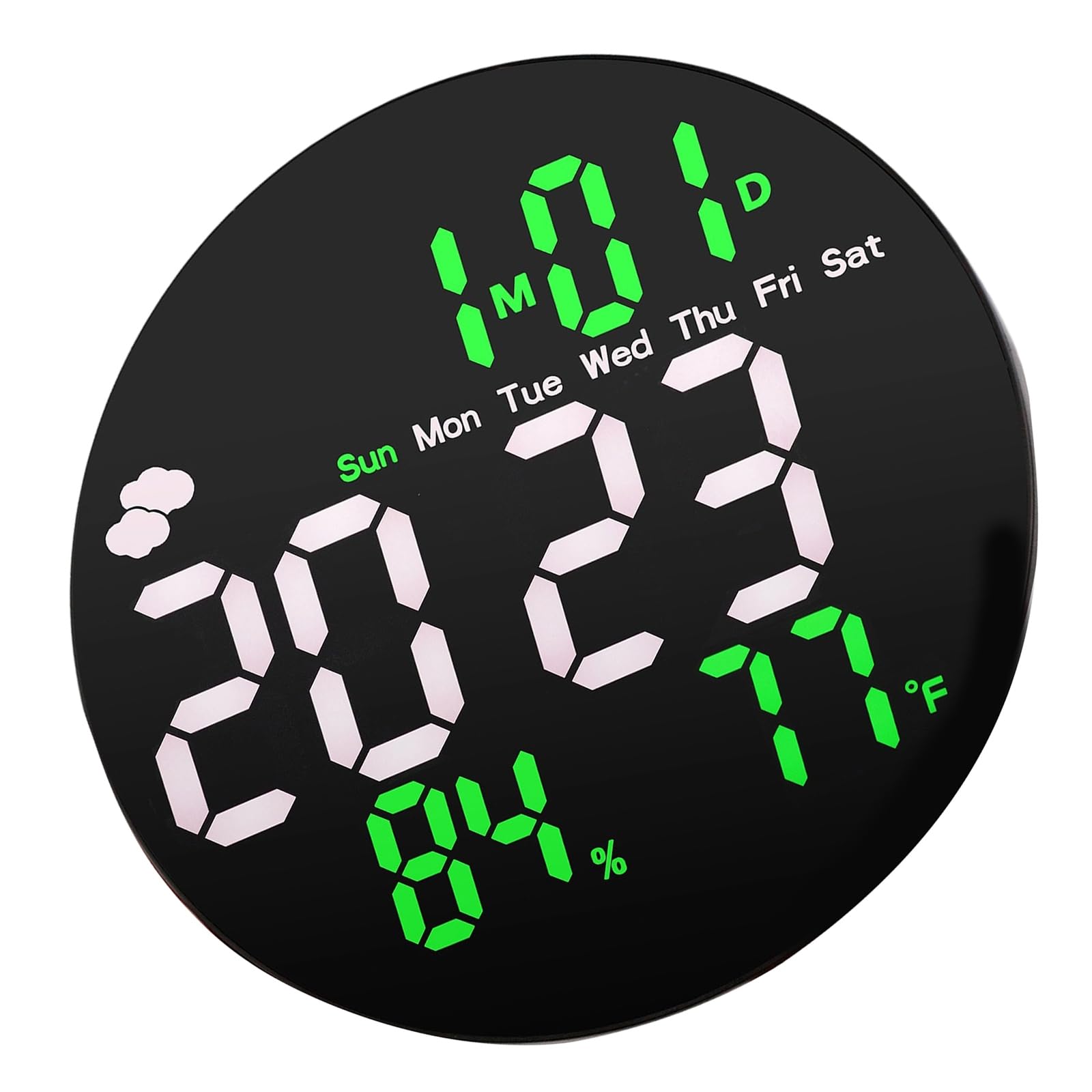 Buxuaaaa Black And Green Modern Led Calendar Clock With Humidity Detection, Customizable Alarms, 24H Format & Dimming Multifunctional Digital Wall Clock With Led Display