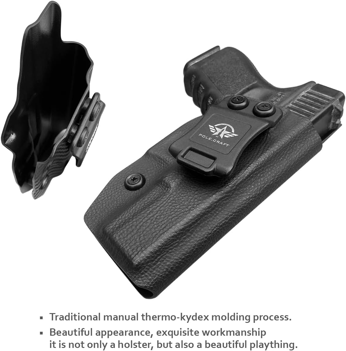 POLE.CRAFT IWB Kydex Holster Custom Fit: Glock 19 19X 25 44 45 (Gen 1 2 3 4 5) & Glock 23 32 (Gen 3 4) - Inside Waistband Carry - Adj. Cant Retention