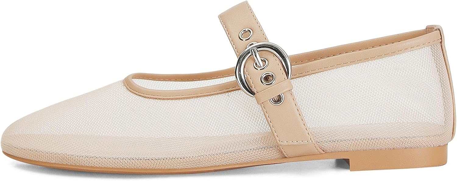 MICIFA Leopard Mesh Ballet Flats for Women Round Toe Mary Jane Buckle Flats Fall Comfortable Casual Dress Shoes
