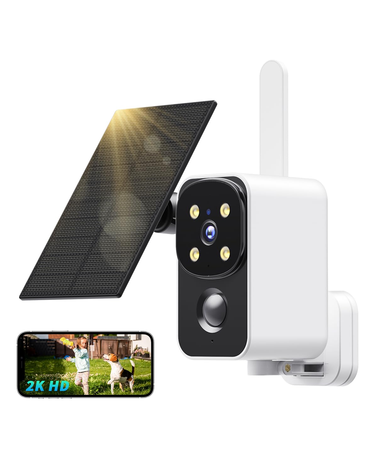 PESAIR Cámara Vigilancia WiFi Exterior Solar, 2K Camaras de Vigilancia WiFi sin Cables, Panorámica de 180°, Visión Nocturna en Color, Detección de Movimiento Humano PIR, Audio Bidireccional