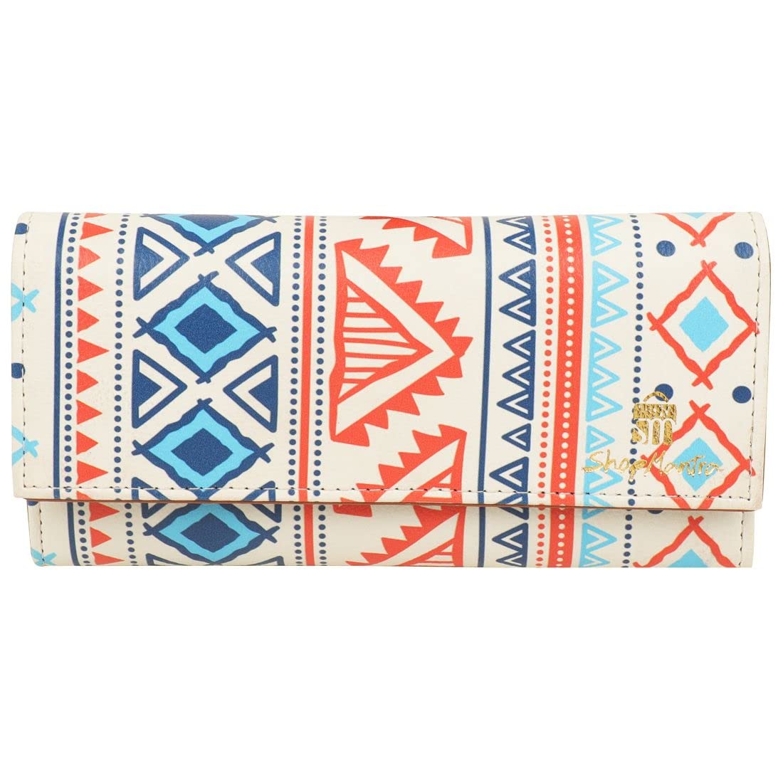 Aztec Tribal Pattern Multicolor Faux Leather Print Women's Wallet (Pattern-07)-image-3