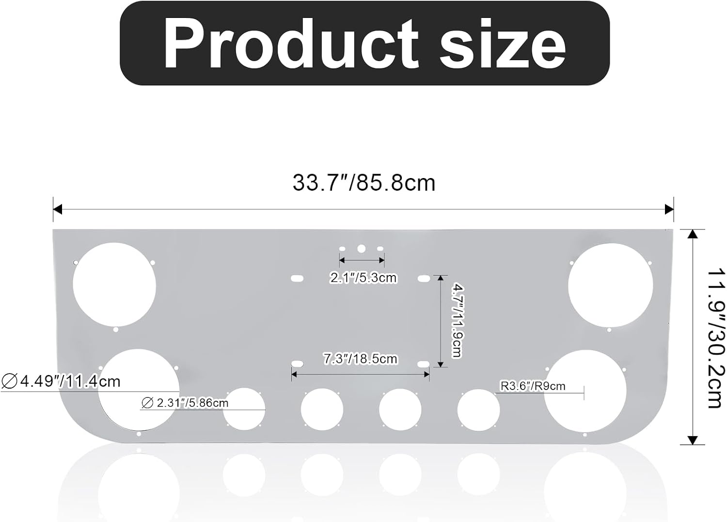 PRINIC Tail Light Panel Stainless Steel for Semi Truck with Four Large and Four Small Light Round Cutouts Rear Light Panel, Silver