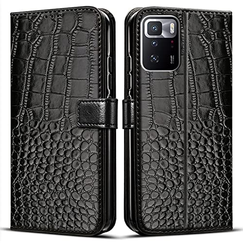 BIIULHCI Phone Case for Xiaomi Poco X3 GT,Flip Wallet Kickstand Premium PU Leather Protective Mobile Phone Cover for Xiaomi Poco X3 GT Holster With Card Holder Black