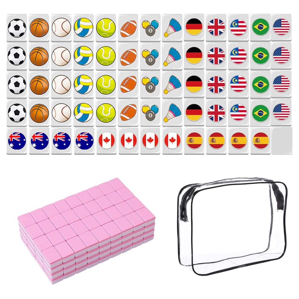 Rppiup 65 Blocks Mahjong Tiles, Seaside Escape Game Blocks Mahjong Set, Mini Flag and Balls Pattern Mahjong Game, Seaside Escape Board Games, Family Celebrations Party Gift for Kids and Adults