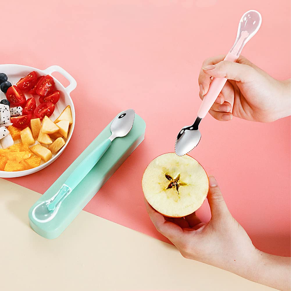 Bowiemall Double Head Baby Spoon Silicone Soft Baby Fruit Scraping Mud Spoon Feeding Spoons Training Scrapping Fruits Children Babies for Gifts (Pink) - 19.5 Cm - Image 8 thumbnail
