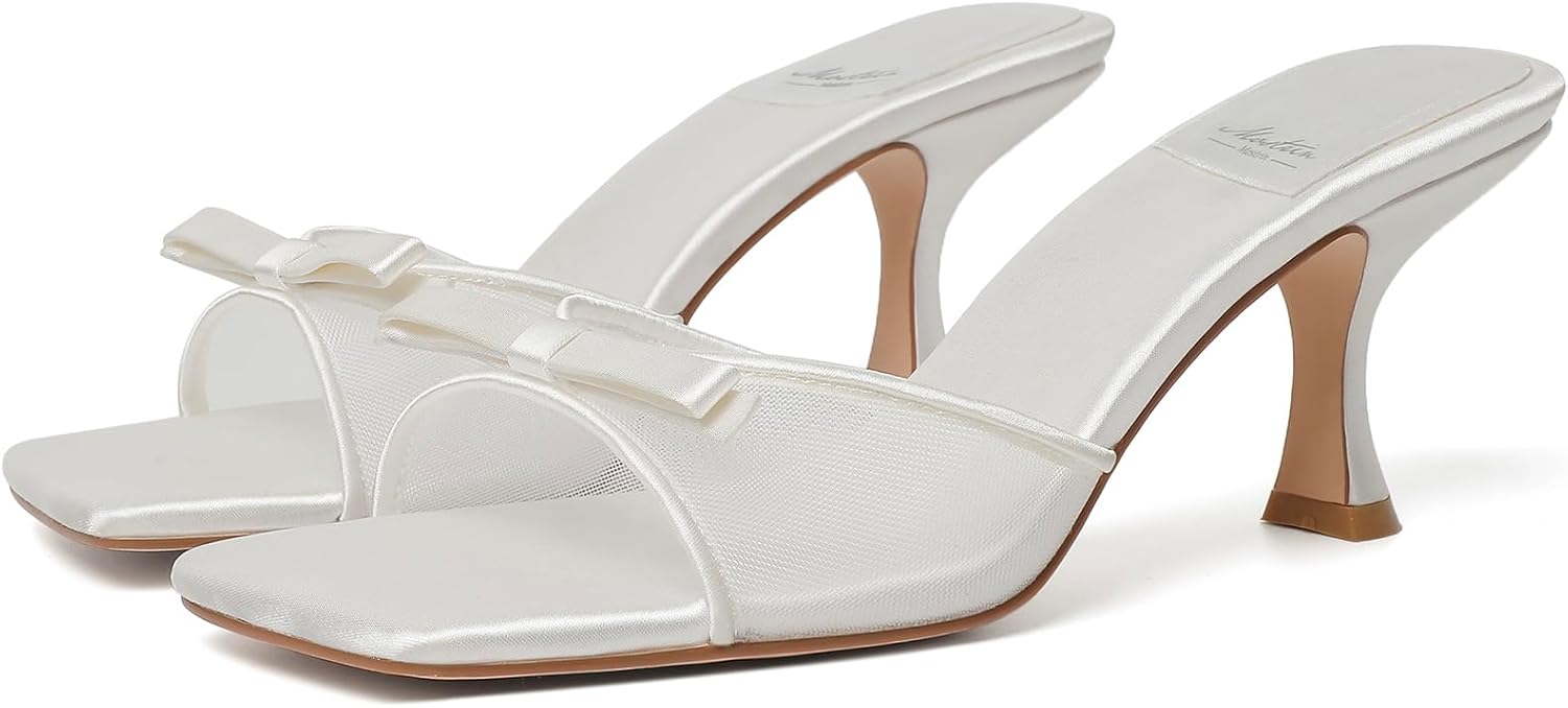 Mostrin Kitten Heels for Women Round Toe Heels With Bow Vintage Mules Sexy Slip on Stiletto Backless Sandals for Party Daily - Image 7