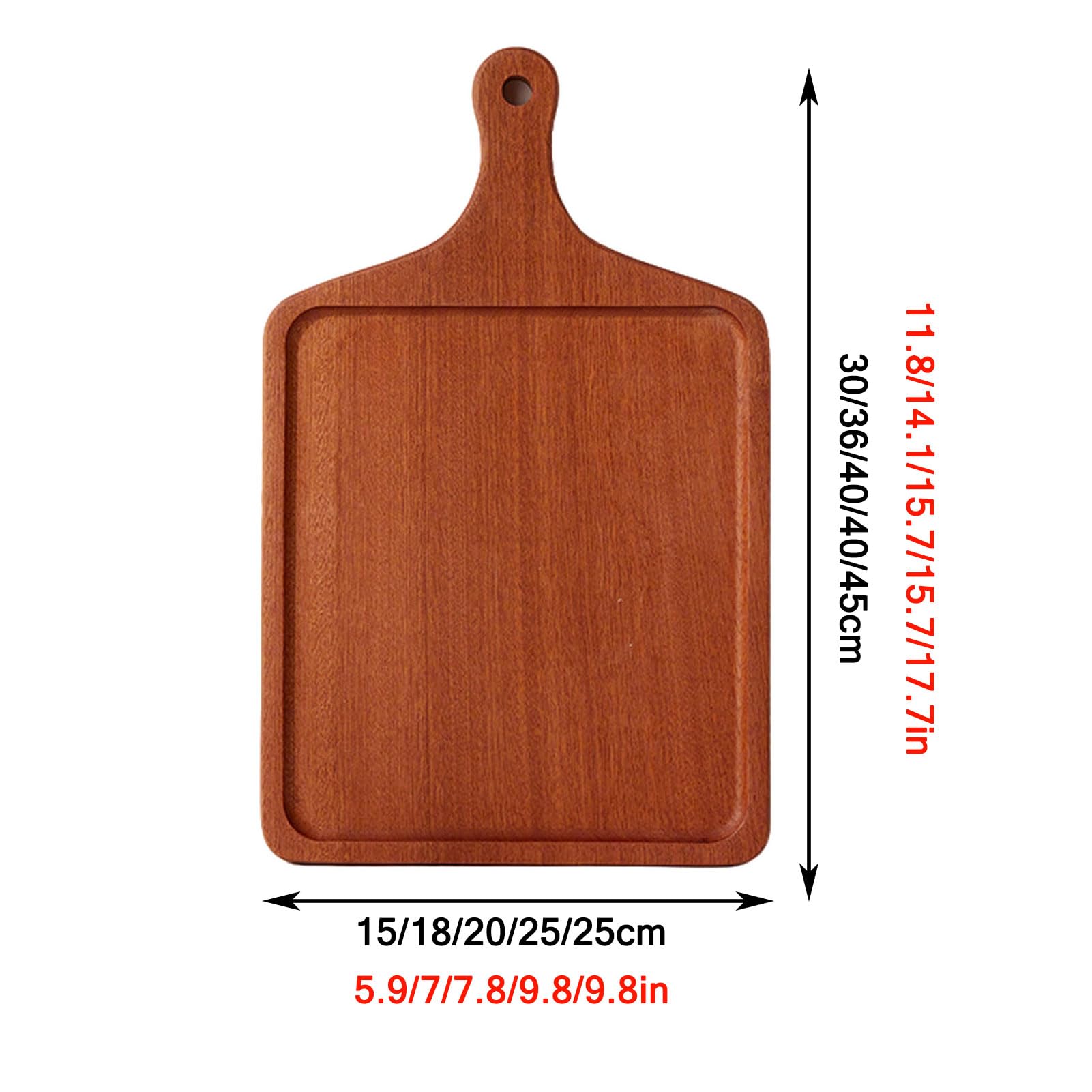 MRKU Bandeja de Madera con asa para Servir Pizza, Filete, Borde Elevado, Ideal para Fiestas, cenas y desayunos.