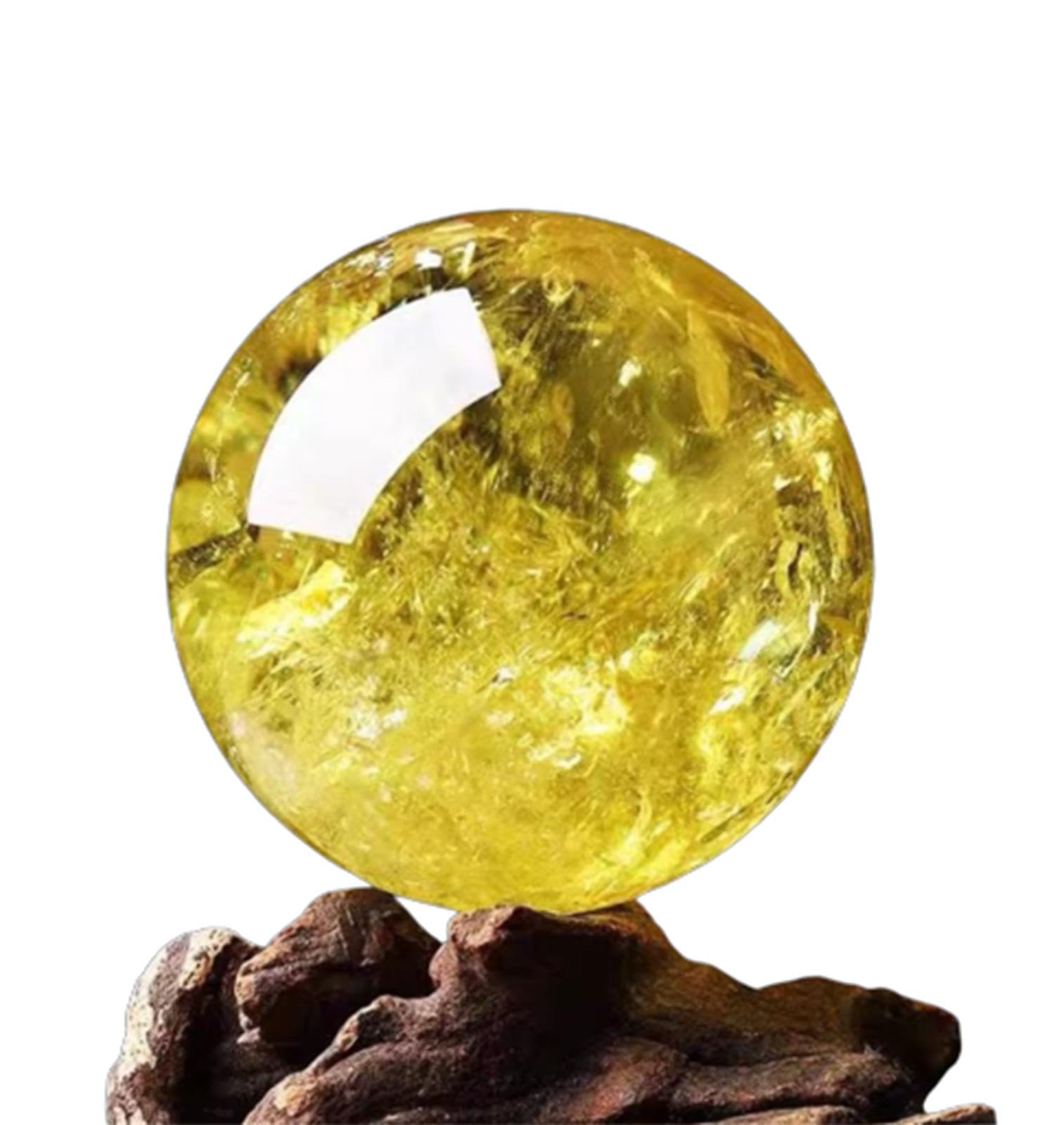FOPURE Yellow Crystal Ball Citrine Gemston Sphere with Stand Polished Divination Quart Home Office FengShui Decoration,8-9cm