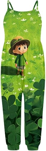 Girls Jumpsuit Suspenders Harem Pants St Patrick's Day Home Clothes Soft Cotton Lycra Blend Outfit for Kids Merry(Green,2-3T)