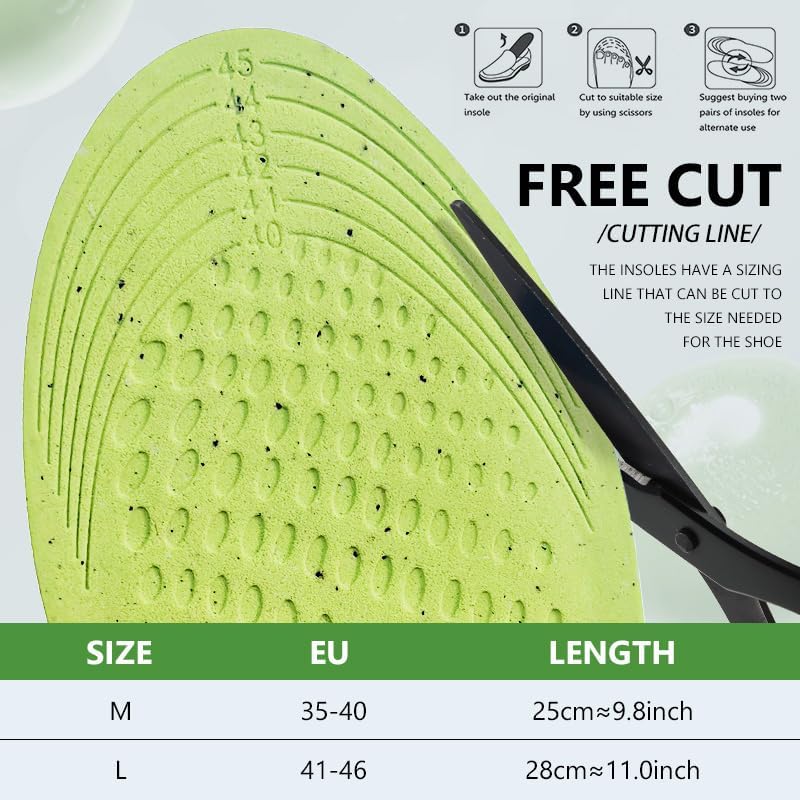 XINIFOOT 6 Pairs Anti Odour Shoe Insoles, Comfortable Replacement Shoe Insole Inserts, Foot Massage Breathable Shoe Soles Relief Insoles for Working Daily Use(Grey Men US 8-11) - Image 6