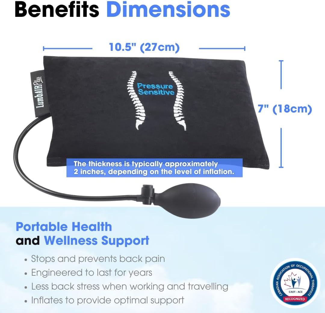 Innotech LumbAIR+ Pressure Sensitive - Spine and Back Support Pillow for Sensitive Backs, Ergonomic Back Rest for Lower Back Pain Relief, Post-Surgery Recovery