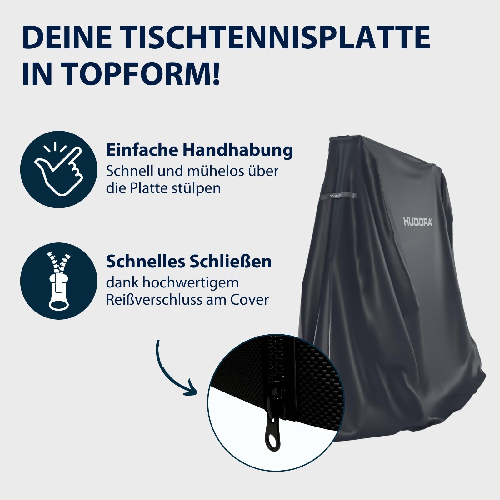 HUDORA Tischtennisplatten Abdeckung in 187x72x156 cm - PU-beschichtete Tischtennis Hülle - Schutz vor Sonne / Staub & Regen - Abdeckhülle mit Reißverschluss - Schutzhülle für Tischtennisplatte