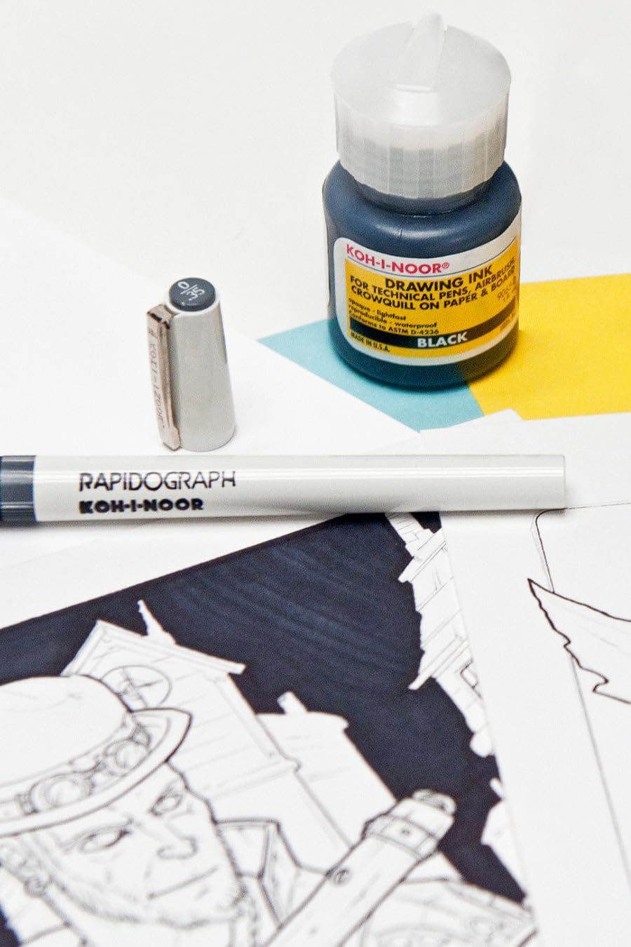 Koh-I-Noor Pigment-Based Drawing Ink, 8 Oz. Bottle, Black (90654.BLA)