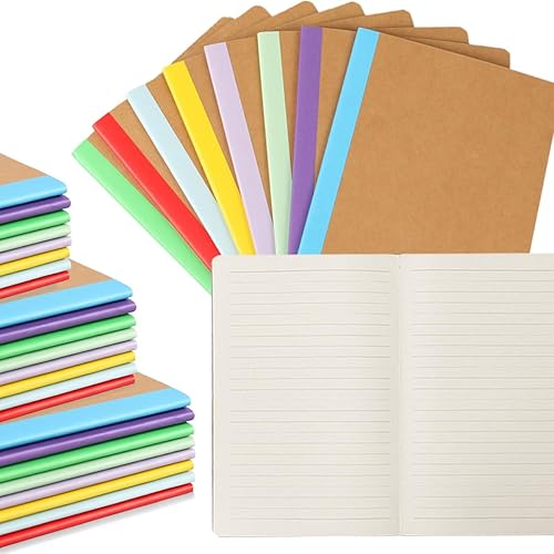 40 paquetes de cuadernos de papel kraft rayados A5, 8.3 x 5.5 pulgadas, cuadernos de diario, cuaderno de composición de tapa blanda Kraft a granel,