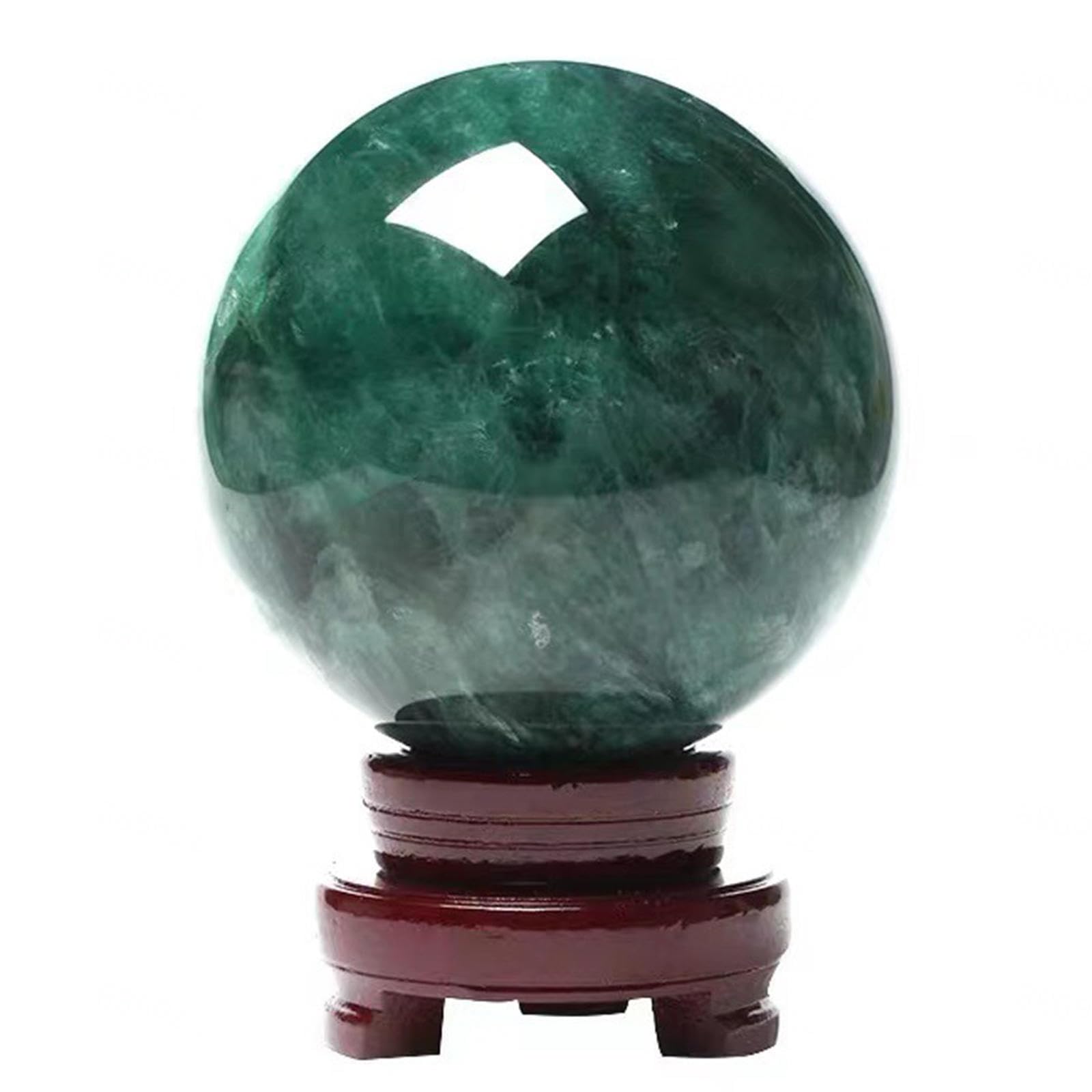 RVBLRDSE Green Quartz Crystal Ball Fluorite Gemstone Sphere with Decorative Wooden Stand for,Home Decoration,Green-16cm Gemstone Stone