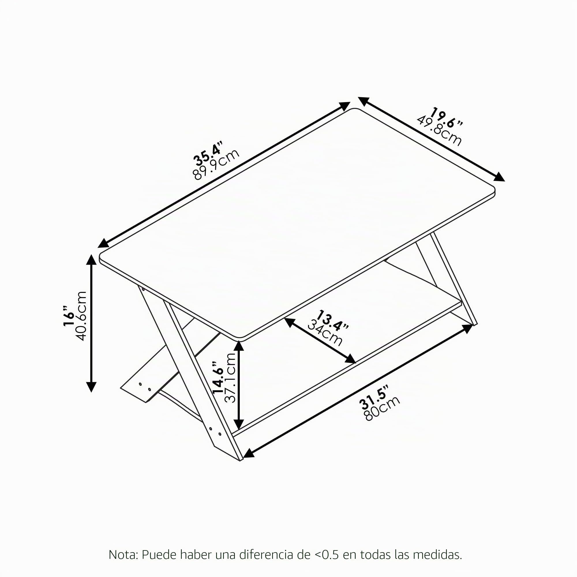 Furinno Modern Simplistic Mesa De Centro, Madera, marrón | Estantería abierta y patas en X de 35,4 pulgadas, mesa auxiliar cruzada para sala de estar, dormitorio, oficina en casa