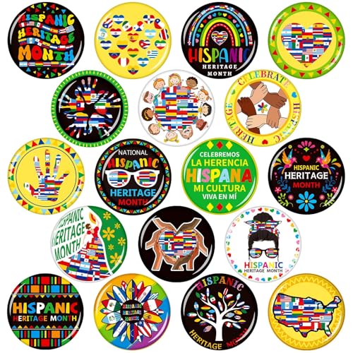 54pcs Hispanic Heritage Month Buttons, Brooch Pins Badges Bulk for Hispanic Heritage Party Favors Teacher Supplies Rewards Decorations National Latino Gifts Shirt Backpack Hat Accessories