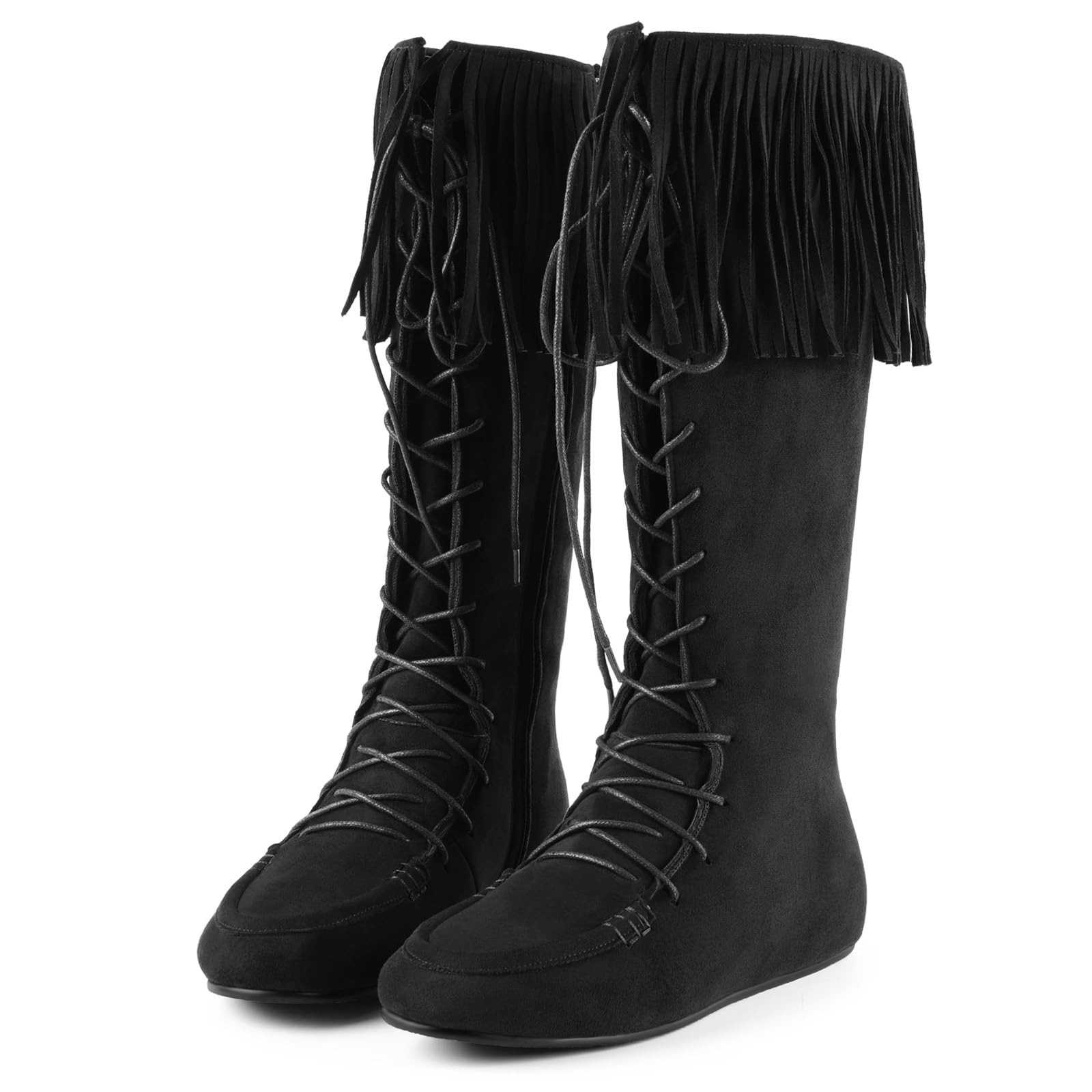 FancyQueen Gothic Boots for Women Knee High Chunky Platform Boots Black Lolita Buckle Block Heels Punk Combat Mid