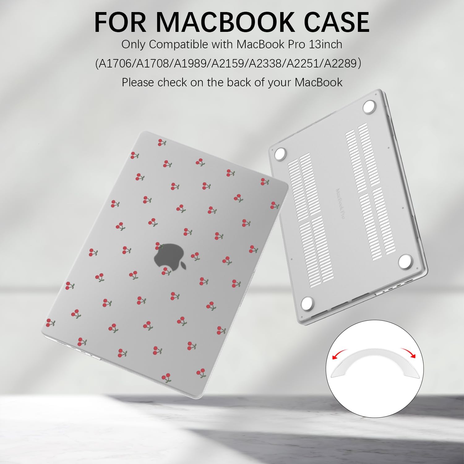 Cute Cherry Case Compatible with MacBook Pro 13 Inch (A1706/A1708/A1989/A2159/A2338/A2251/A2289) Matte Clear Hard Shell Cover & Laptop Sleeve Girly Laptop Cover for MacBook Pro 13.3"